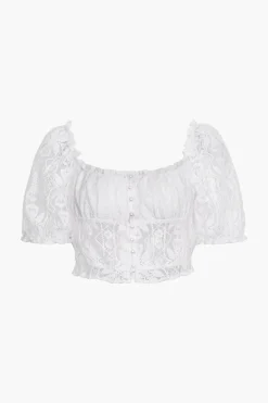 MICAS Blouses & Shirts-Lace Square Neck Buttons Down Shirt OPTICAL WHITE