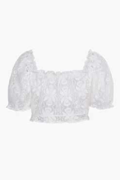 MICAS Blouses & Shirts-Lace Square Neck Buttons Down Shirt OPTICAL WHITE
