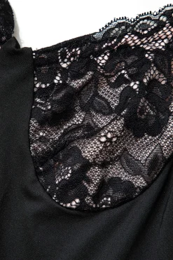 MICAS Maxi Dresses-Lace Trim Patchwork Maxi Dress BLACK