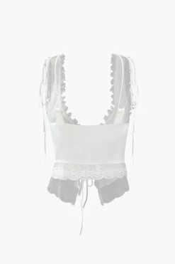 MICAS Tank Tops & Cami-Lace Trim Tie Front Tank Top