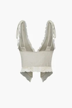 MICAS Tank Tops & Cami-Lace Trim Tie Front Tank Top