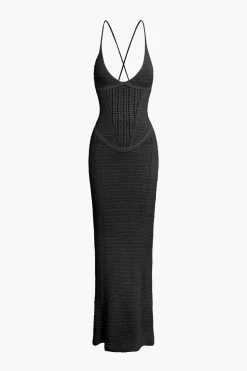 MICAS Knitwear|Knit Dresses-Lace Up Backless V-Neck Hollow Out Knit Dress
