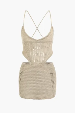 MICAS Knit Sets-Lace Up Crisscross Knit Crop Top And Mini Skirt Set