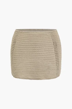 MICAS Knit Sets-Lace Up Crisscross Knit Crop Top And Mini Skirt Set