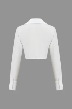 MICAS Long Sleeve Tops|Long Sleeves Tops-Lace-Up Tie-Up Long-Sleeve Shirt WHITE