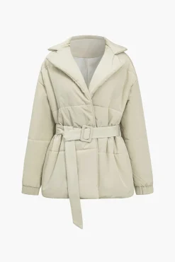 MICAS Outerwear|Outerwear-Lapel Belted Puffer BEIGE