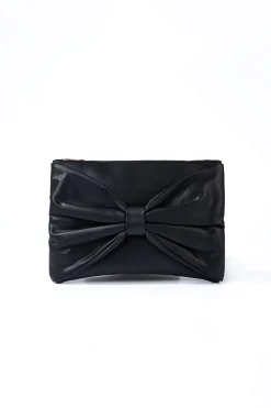 MICAS Bags-Leather Bow Clutch Bag BLACK