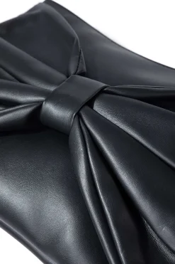 MICAS Bags-Leather Bow Clutch Bag BLACK