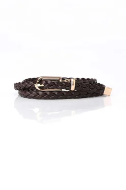MICAS Accessories-Leather Woven Waist Belt COFFEE