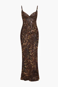 MICAS Maxi Dresses-Leopard Print Draped Maxi Dress BROWN