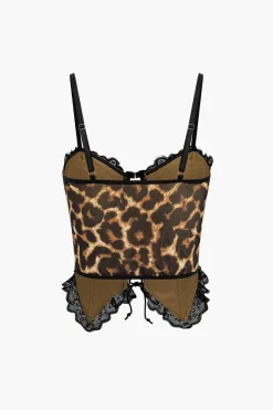 MICAS Corset & Bustier Tops-Leopard Print Lace-Up Bustier Top BLACK
