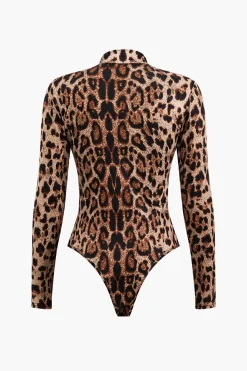 MICAS Bodysuits-Leopard Print Long Sleeve Bodysuit