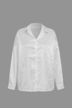 MICAS Pant Sets|Vacation Sets-Leopard Print Loose Long Sleeve Trouser Set WHITE