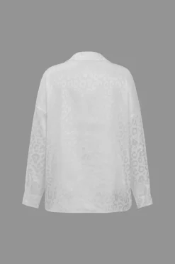 MICAS Pant Sets|Vacation Sets-Leopard Print Loose Long Sleeve Trouser Set WHITE