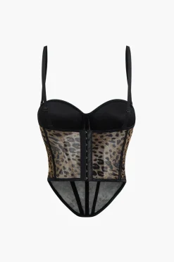 MICAS Tank Tops & Cami-Leopard Print Mesh Sheer Cami Top