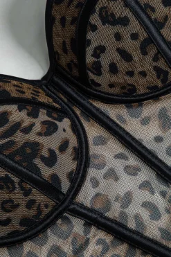 MICAS Tank Tops & Cami-Leopard Print Mesh Sheer Cami Top