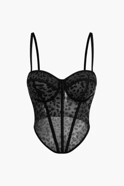 MICAS Tank Tops & Cami-Leopard Print Mesh Sheer Cami Top