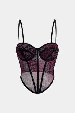 MICAS Tank Tops & Cami-Leopard Print Mesh Sheer Cami Top