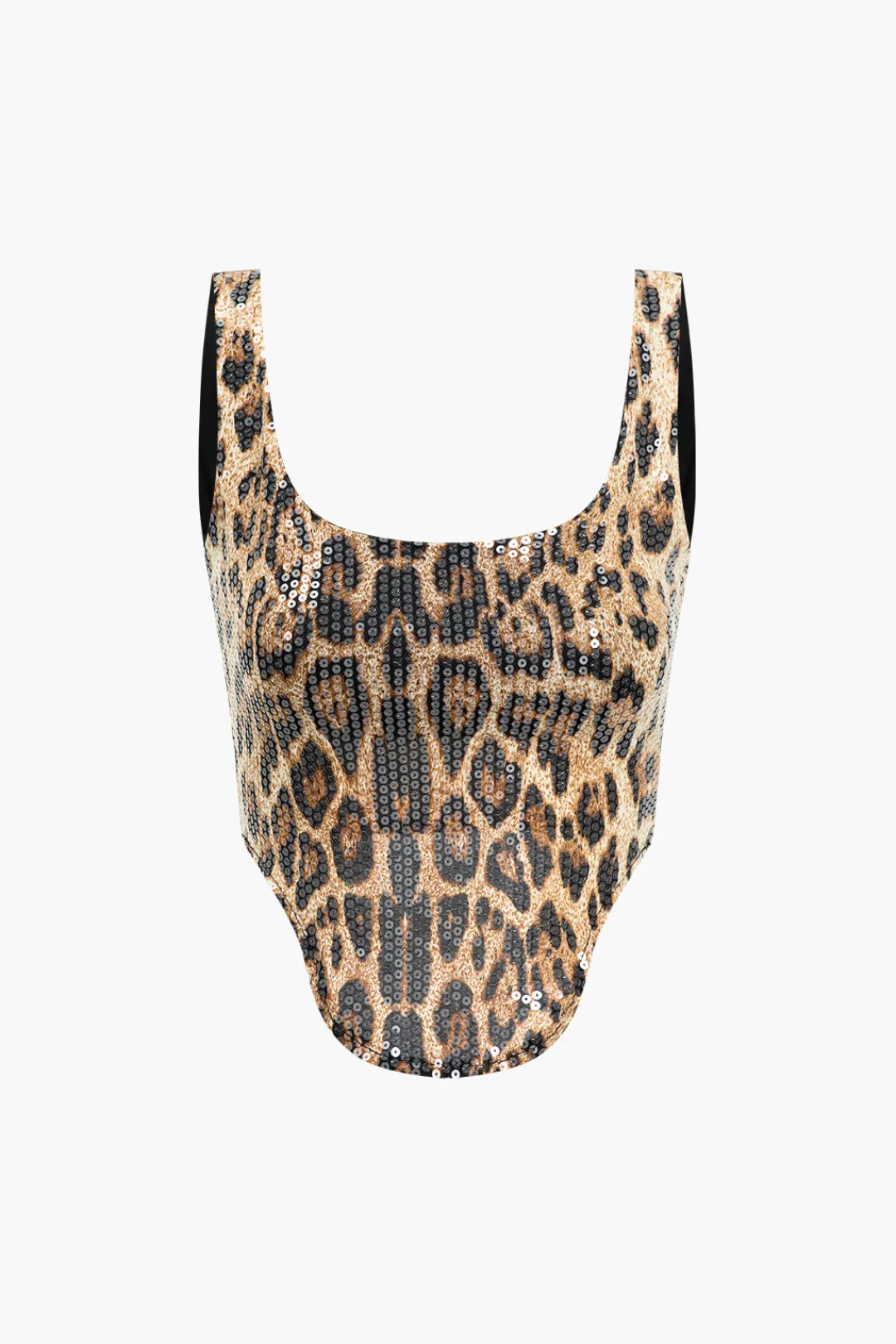 MICAS Skirt Sets|Vacation Sets-Leopard Print Sequin Low Neckline Skirt Set BROWN