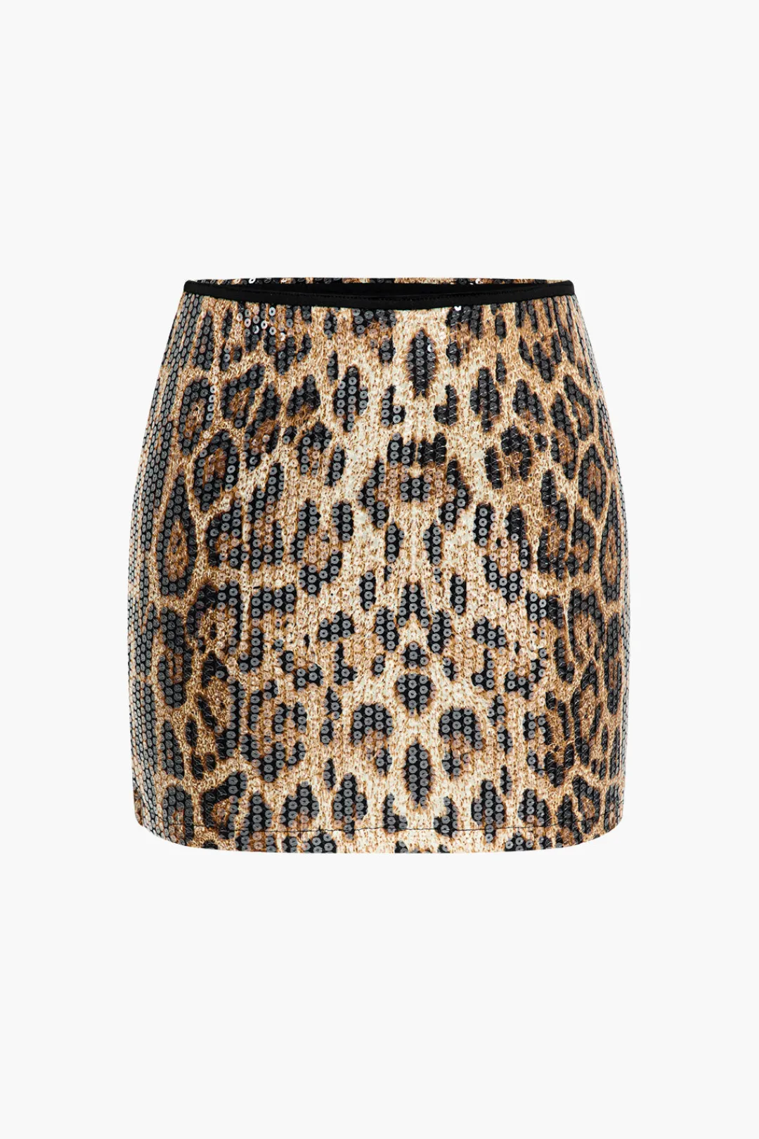MICAS Skirt Sets|Vacation Sets-Leopard Print Sequin Low Neckline Skirt Set BROWN
