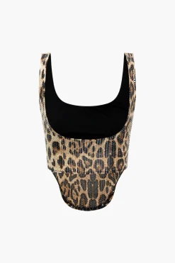 MICAS Skirt Sets|Vacation Sets-Leopard Print Sequin Low Neckline Skirt Set BROWN