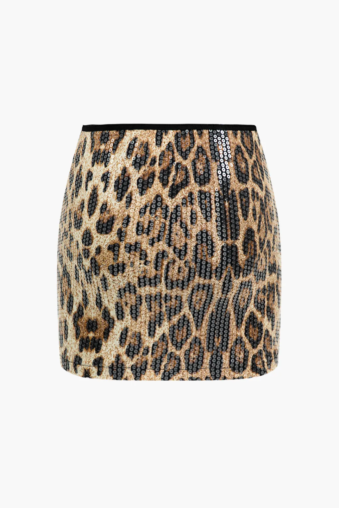 MICAS Skirt Sets|Vacation Sets-Leopard Print Sequin Low Neckline Skirt Set BROWN