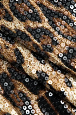 MICAS Skirt Sets|Vacation Sets-Leopard Print Sequin Low Neckline Skirt Set BROWN