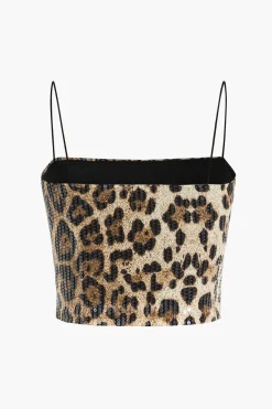 MICAS Tank Tops & Cami-Leopard Print Sequin Shiny Cropped Cami Top Contrast Color