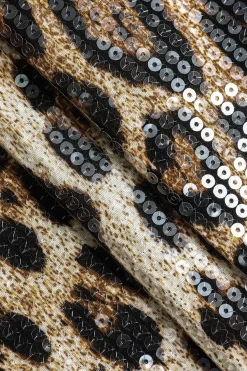 MICAS Tank Tops & Cami-Leopard Print Sequin Shiny Cropped Cami Top Contrast Color