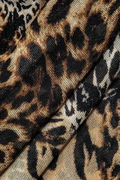 MICAS Midi Dresses-Leopard Print Twist Halter Backless Midi Dress Contrast Color