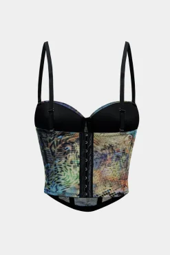 MICAS Tank Tops & Cami-Leopard Snake Skin Print Mesh Slip Cami Top BLUE