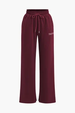 MICAS Pant Sets|Vacation Sets-Letter Embroidery Hooded Top And Tie-Up Trousers Set