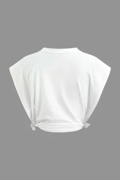 MICAS T-Shirts-Letter Print Knot Detail Sleeveless Side Cut Out T-Shirt