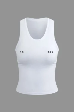 MICAS Tank Tops & Cami-Letter Print Round Neck Tank Top WHITE