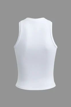 MICAS Tank Tops & Cami-Letter Print Round Neck Tank Top WHITE
