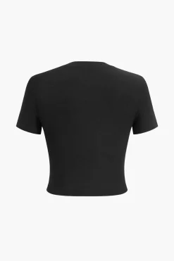 MICAS T-Shirts-Letter Print Short Sleeve Round Neck T-Shirt