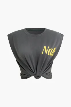 MICAS T-Shirts-Letter Print Sleeveless T-shirt