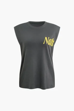 MICAS T-Shirts-Letter Print Sleeveless T-shirt