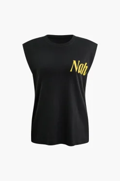MICAS T-Shirts-Letter Print Sleeveless T-shirt