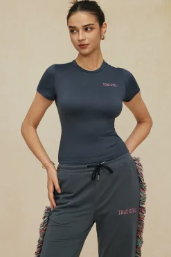 MICAS Pant Sets-Letter Print T-shirt And Tassel Drawstring Pants Set