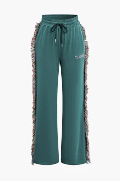 MICAS Pant Sets-Letter Print T-shirt And Tassel Drawstring Pants Set