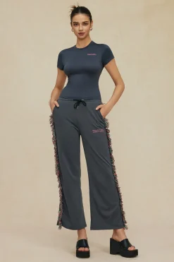 MICAS Pant Sets-Letter Print T-shirt And Tassel Drawstring Pants Set