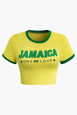 MICAS T-Shirts-Letter Printed Crop T-shirt Contrast Color