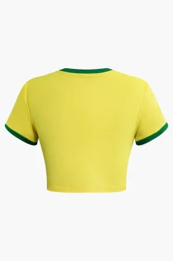 MICAS T-Shirts-Letter Printed Crop T-shirt Contrast Color