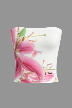 MICAS Tube Tops-Lily Print Strapless Top