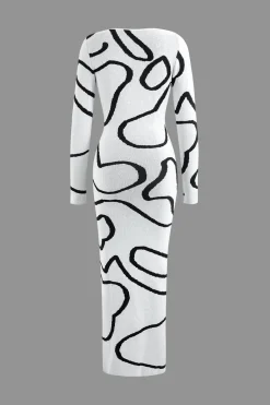 MICAS Knitwear|Knit Dresses-Line Pattern Cut Out Slit Knit Maxi Dress