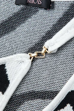 MICAS Knitwear|Knit Dresses-Line Pattern Cut Out Slit Knit Maxi Dress