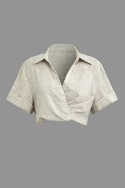 MICAS Blouses & Shirts-Linen Cross Crop Shirt IVORY