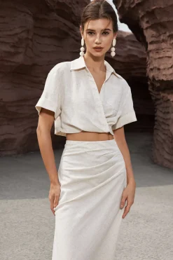 MICAS Blouses & Shirts-Linen Cross Crop Shirt IVORY