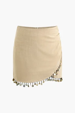 MICAS Skirts-Linen Disc Tassel Skirt BEIGE